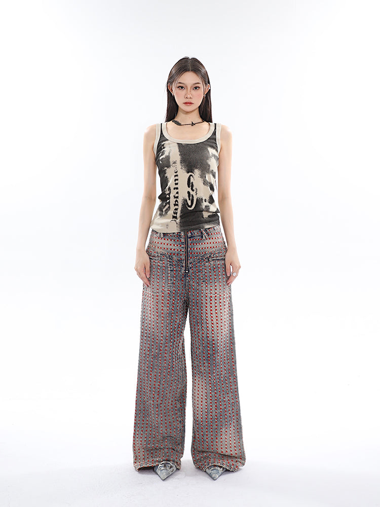 Antmvs Stella Graphic Image Print Wide Strap Slim U-Neck Cropped Top