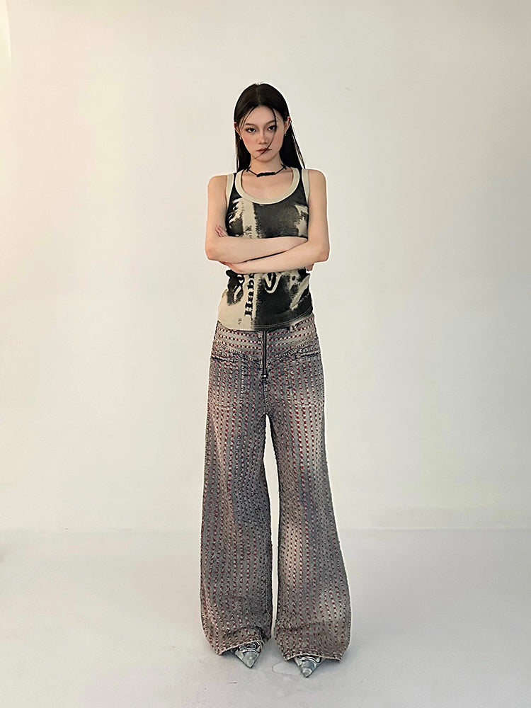 Antmvs Stella Graphic Image Print Wide Strap Slim U-Neck Cropped Top