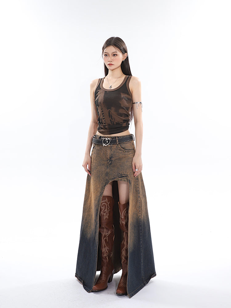Antmvs Stella Graphic Image Print Wide Strap Slim U-Neck Cropped Top