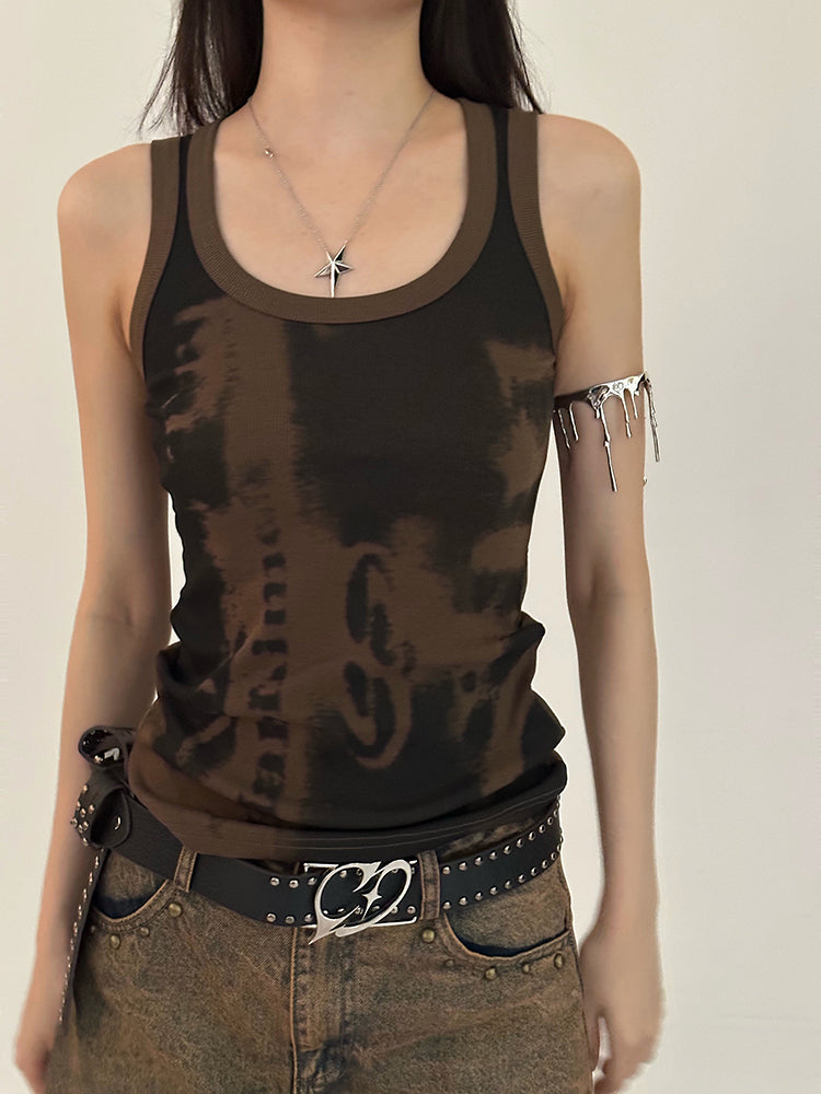 Antmvs Stella Graphic Image Print Wide Strap Slim U-Neck Cropped Top