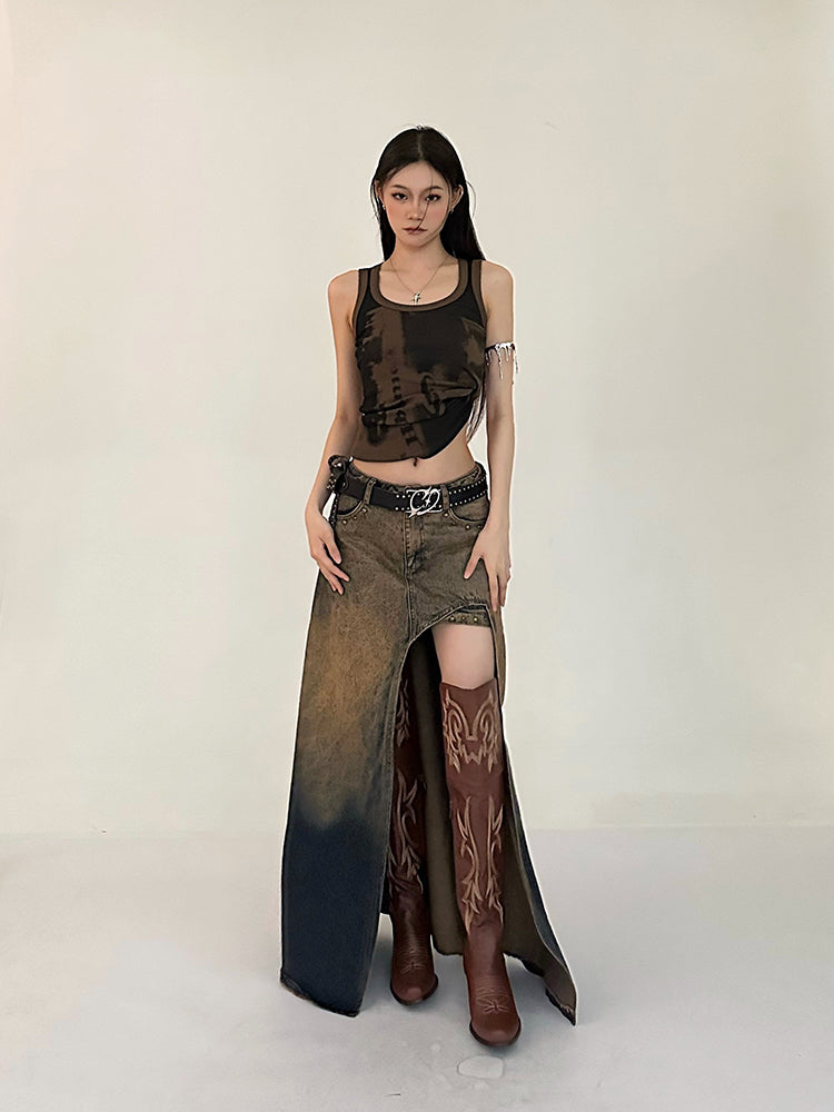 Antmvs Stella Graphic Image Print Wide Strap Slim U-Neck Cropped Top