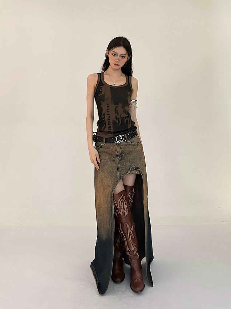 Antmvs Stella Graphic Image Print Wide Strap Slim U-Neck Cropped Top