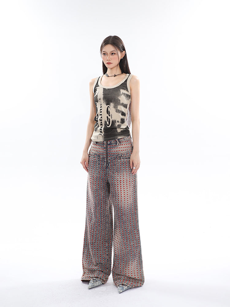 Antmvs Stella Graphic Image Print Wide Strap Slim U-Neck Cropped Top