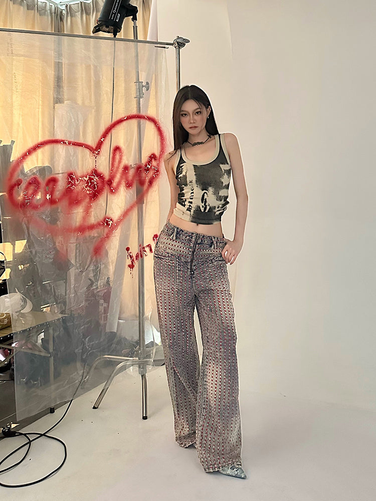Antmvs Stella Graphic Image Print Wide Strap Slim U-Neck Cropped Top