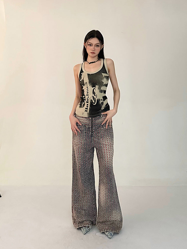 Antmvs Stella Graphic Image Print Wide Strap Slim U-Neck Cropped Top