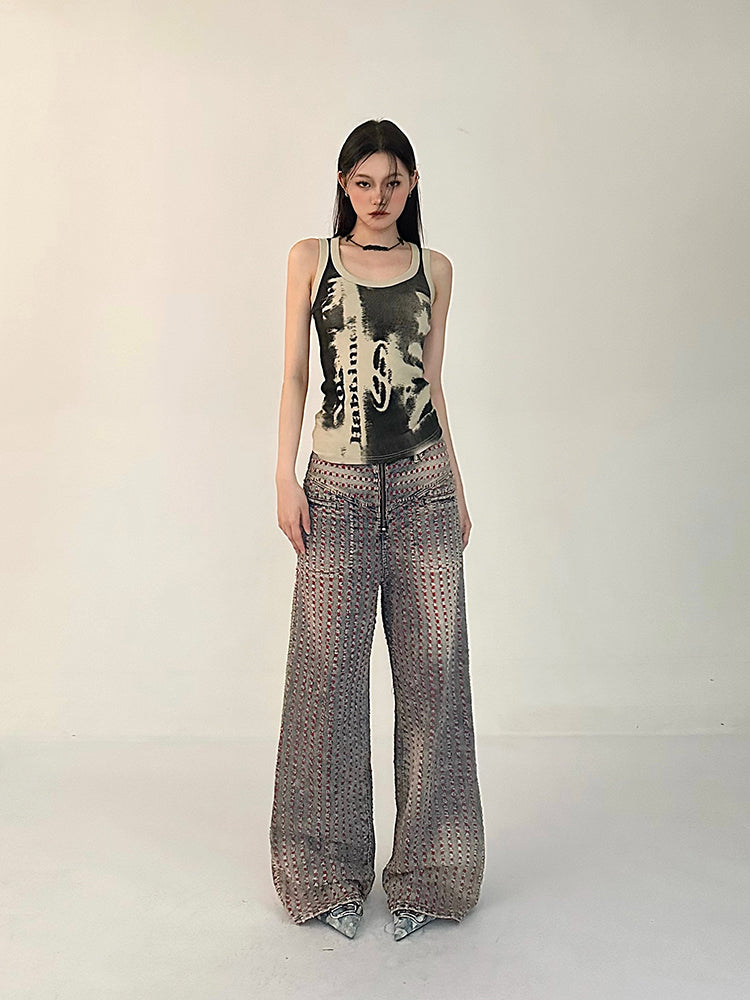 Antmvs Stella Graphic Image Print Wide Strap Slim U-Neck Cropped Top