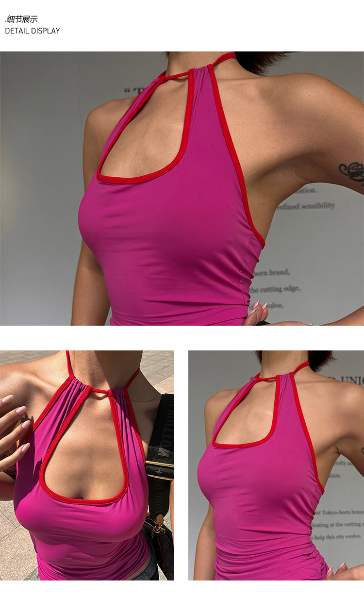 Antmvs Colleen Solid Color Halter Neck Y2K Cutout Slim Suspender Top