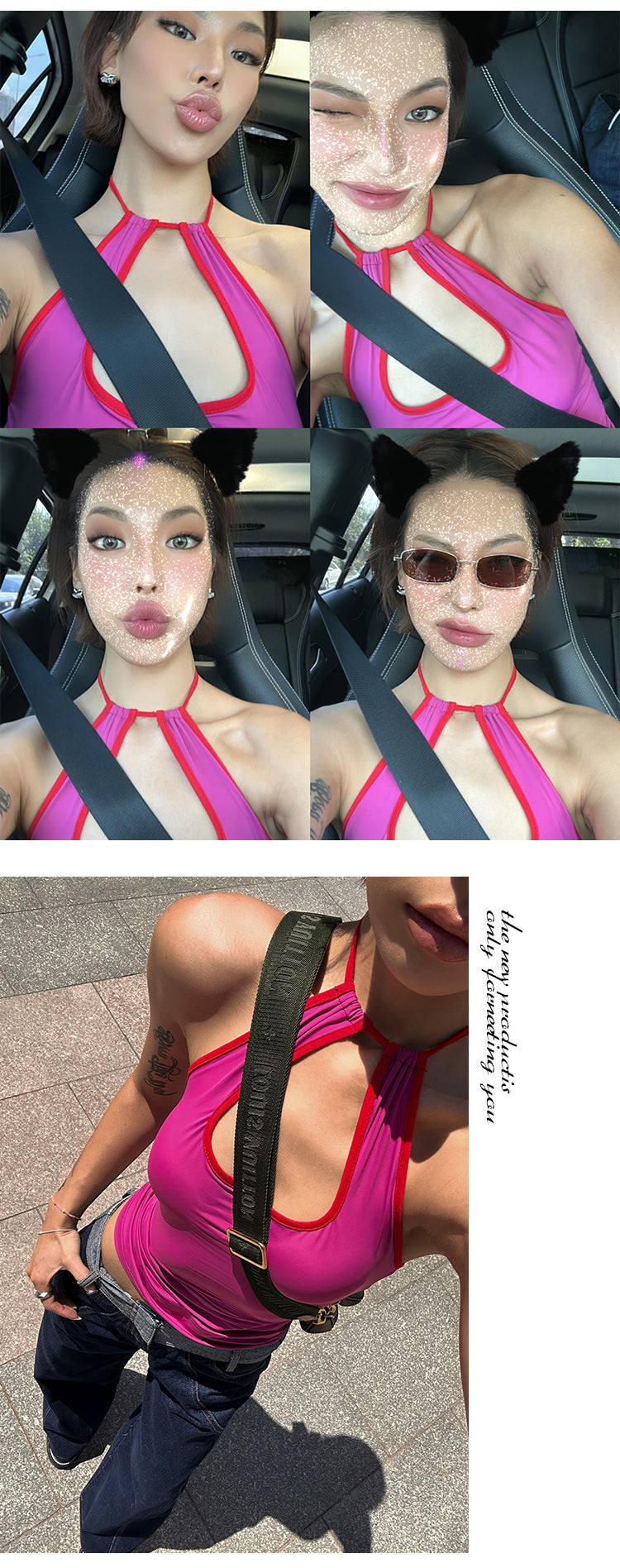 Antmvs Colleen Solid Color Halter Neck Y2K Cutout Slim Suspender Top