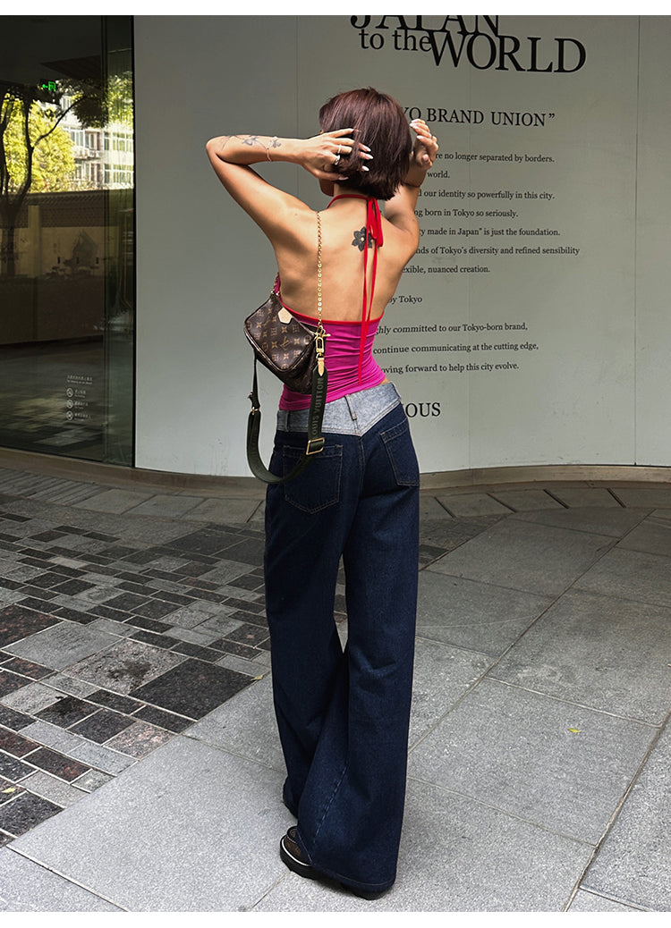 Antmvs Colleen Solid Color Halter Neck Y2K Cutout Slim Suspender Top