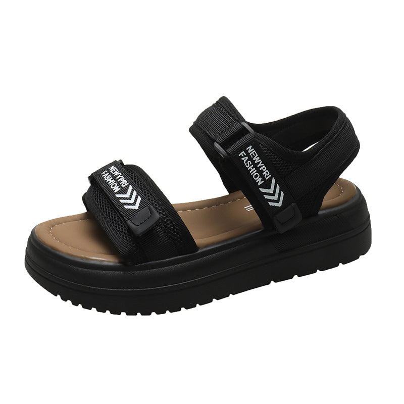 ANTMVS Women's Thick-Soled Roman Sandals Summer New Style One-Strap Buckle Muffin Velcro Beach Muffin Sandals for Women