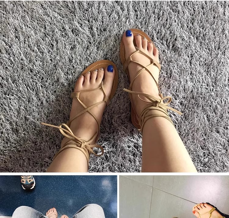 ANTMVS Sheepskin Soft Bottom Sandals Women's Summer Korean Roman Shoes Thailand Seaside Bohemian Beach Flat Shoes
