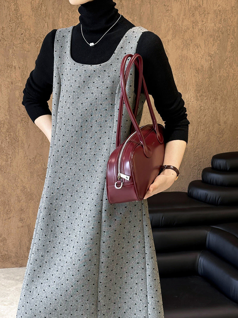 2025 popular autumn new Korean version loose U-neck design long polka dot temperament vest dress 0602