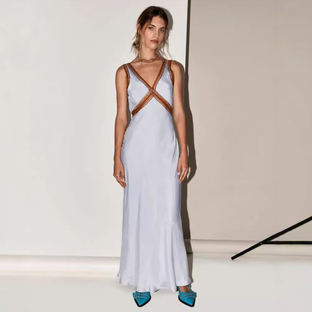 ANTMVS 2025 AC232 mesh see-through lace sexy V-neck Spice Girl suspender skirt drape age-reducing dress women's style New