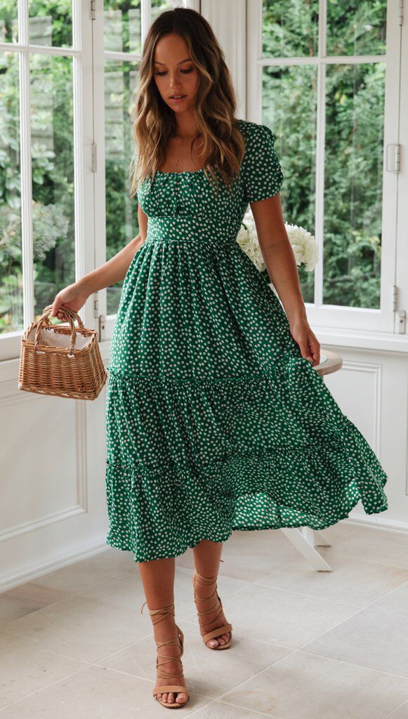 ANTMVS European and American New Wish Hot Square Collar Puff Sleeve Floral Dress Dress