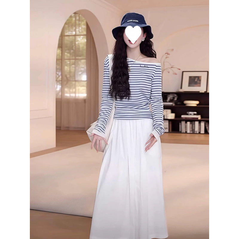 2025 New Striped Casual Spring Wear A Complete Set of High-end Super Hot Skirts Two-piece Suit Women's