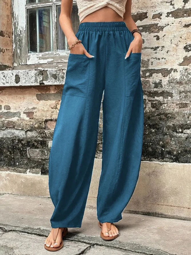 Antmvs Wish Independent Station Cross-Border Hot Women's Pants Solid Color Pocket Women's Casual Trousers Trousers with an Elasticated Waist Trousers