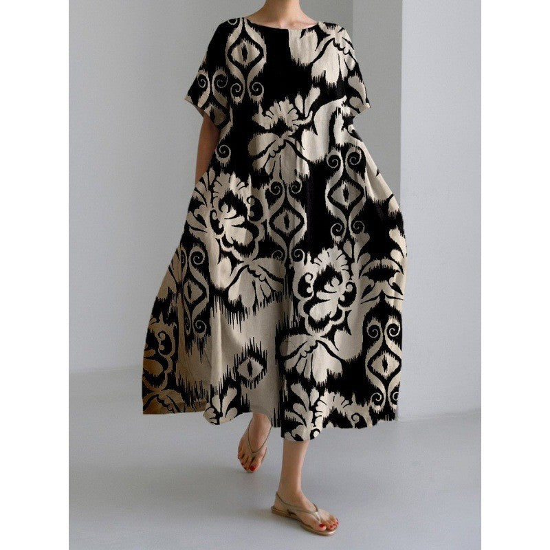 ANTMVS Cross-Border Summer New European and American Women's Clothing Loose round Neck Fashion Advanced Short Sleeve 3D Printing Dress