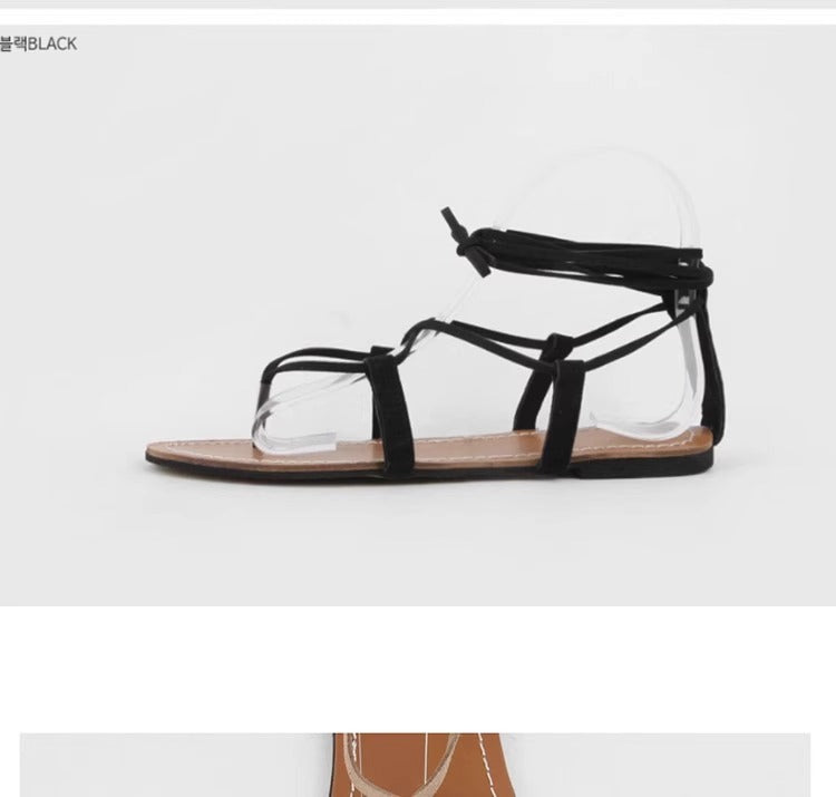 ANTMVS Sheepskin Soft Bottom Sandals Women's Summer Korean Roman Shoes Thailand Seaside Bohemian Beach Flat Shoes