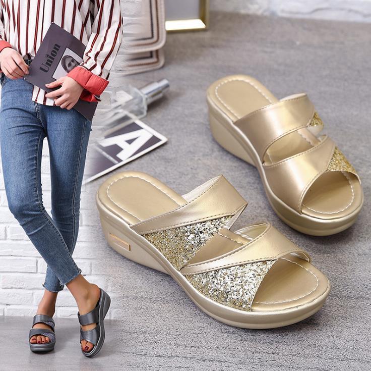 ANTMVS Size 43 Women's Sandals Summer Wear Fashionable New Platform Platform Wedge Women's All-Match Peep-Toe Slippers Mom Shoes