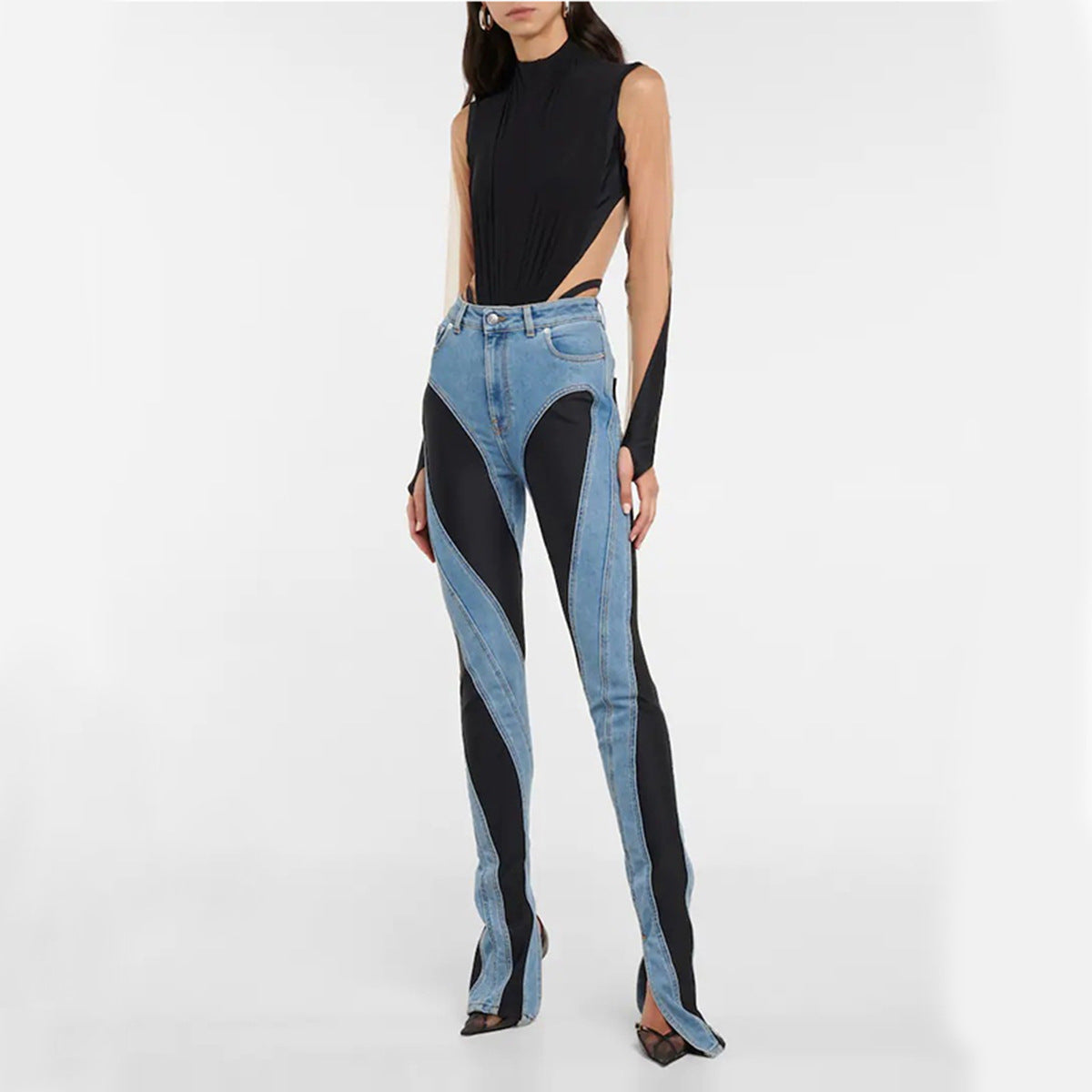 Antmvs Niche Design Deconstructed Style Contrast Color Jeans Women's Autumn Sexy Hot Girl Slimming Long Leg High Waist Trousers
