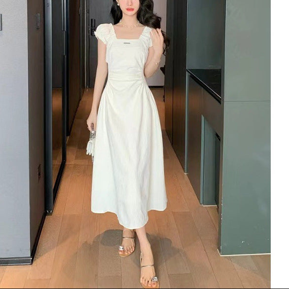 2025 square collar white dress children's summer new first love pure milk sweet small waist dress