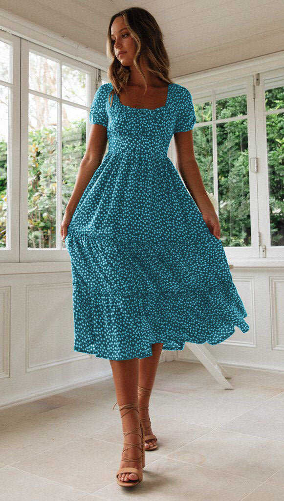 ANTMVS European and American New Wish Hot Square Collar Puff Sleeve Floral Dress Dress