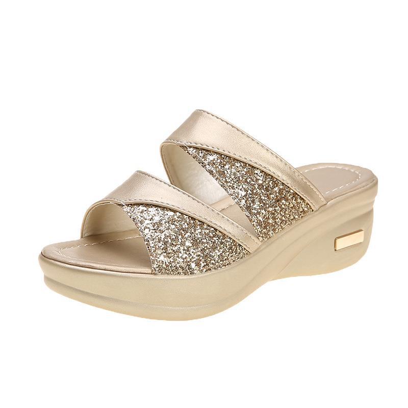 ANTMVS Size 43 Women's Sandals Summer Wear Fashionable New Platform Platform Wedge Women's All-Match Peep-Toe Slippers Mom Shoes