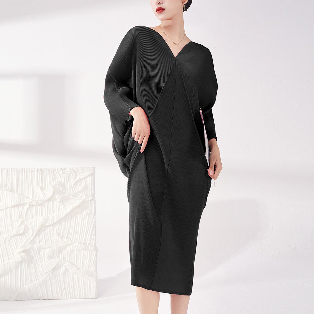 2025 hot-selling dresses, new women's high-end large-size women's clothing, bat sleeves, loose and irregular medium and long dresses.