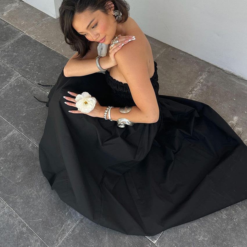 2025 summer Spice Girl sleeveless tube top temperament slim dress high-end seaside vacation little black dress woman