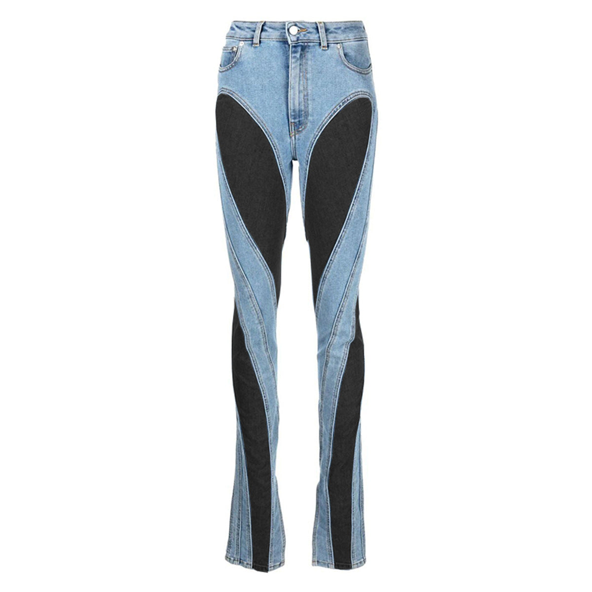Antmvs Niche Design Deconstructed Style Contrast Color Jeans Women's Autumn Sexy Hot Girl Slimming Long Leg High Waist Trousers