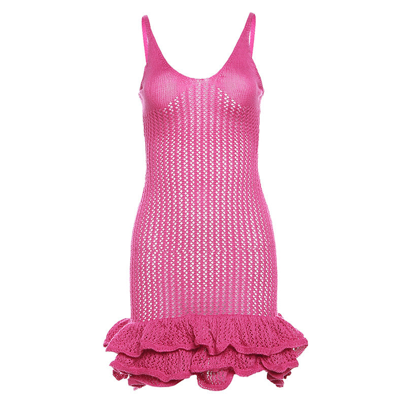 ANTMVS European and American Style Summer New Women's Sexy Hot Girl Strap Backless V-neck Low-Cut High Waist Bud Dress