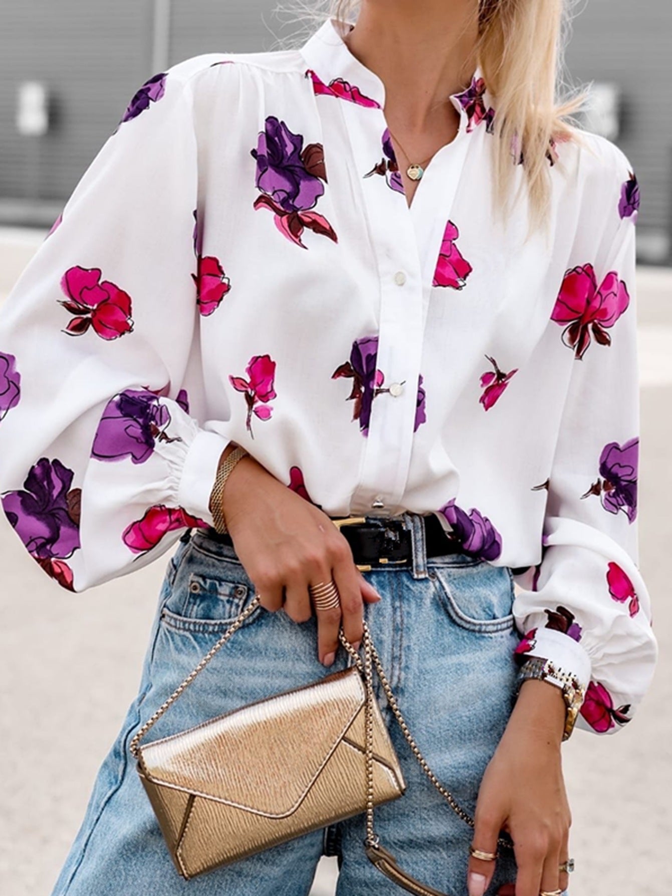 Popular trade Popular and Autumn Lantern Sleeve Casual Shirt Printed Long Sleeve Shirt Women