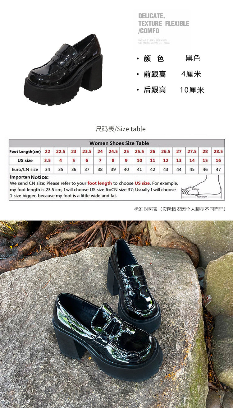 ANTMVS 10cm Super High Heel Waterproof Platform Patent Leather Deep Mouth plus Size Female Spring and Autumn Single-Layer Shoes Cross-Border 35-Size 43 One Pedal Shoes
