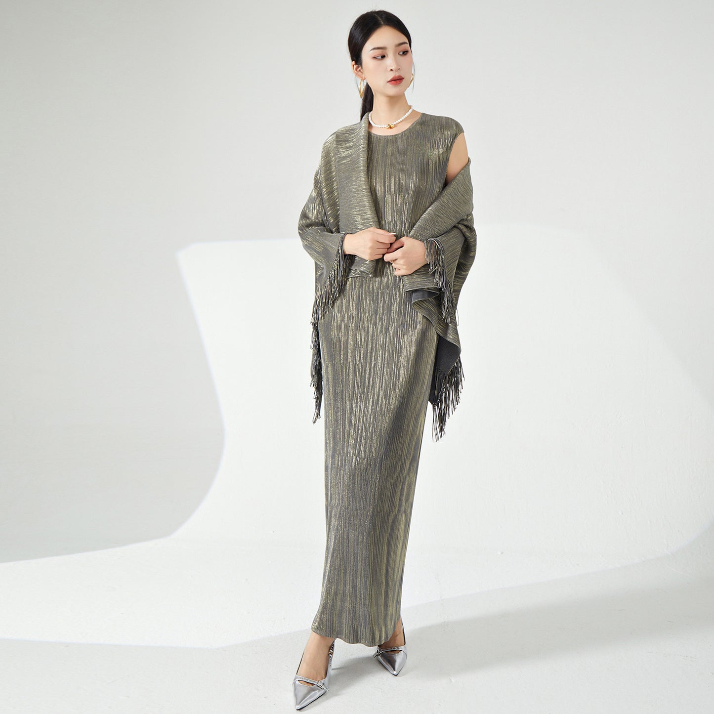 2025 dress set women's clothing high-end sense imperial sister temperament wear fashion pleated shawl skirt two-piece set women