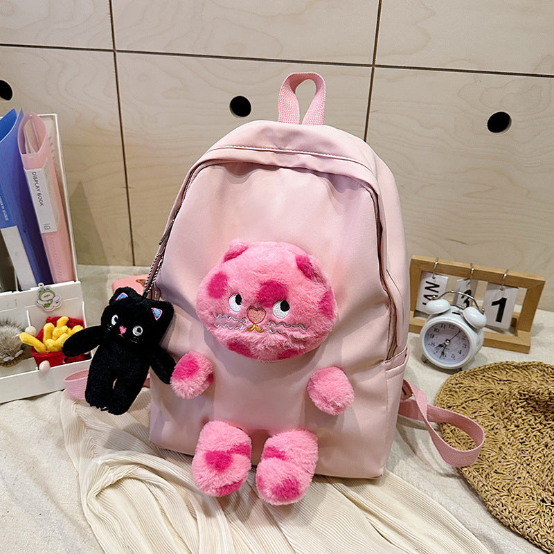 Cross-Border Cute Polka Dot Cat Girl Backpack New Personalized Plush Doll Bag Large Capacity Student Schoolbag