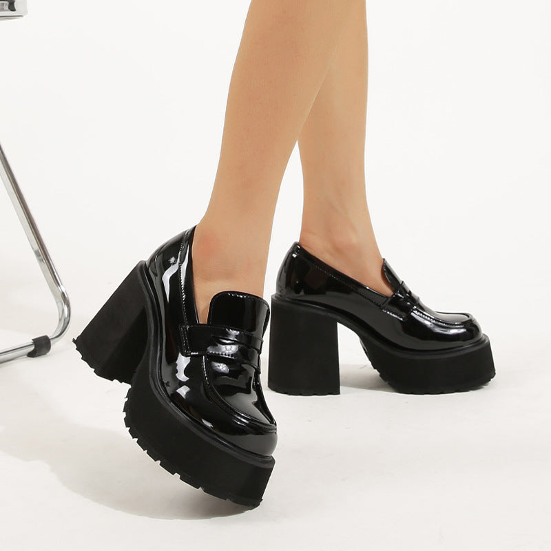 ANTMVS 10cm Super High Heel Waterproof Platform Patent Leather Deep Mouth plus Size Female Spring and Autumn Single-Layer Shoes Cross-Border 35-Size 43 One Pedal Shoes