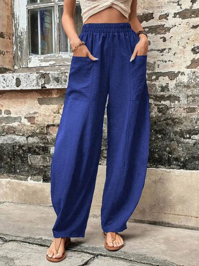 Antmvs Wish Independent Station Cross-Border Hot Women's Pants Solid Color Pocket Women's Casual Trousers Trousers with an Elasticated Waist Trousers