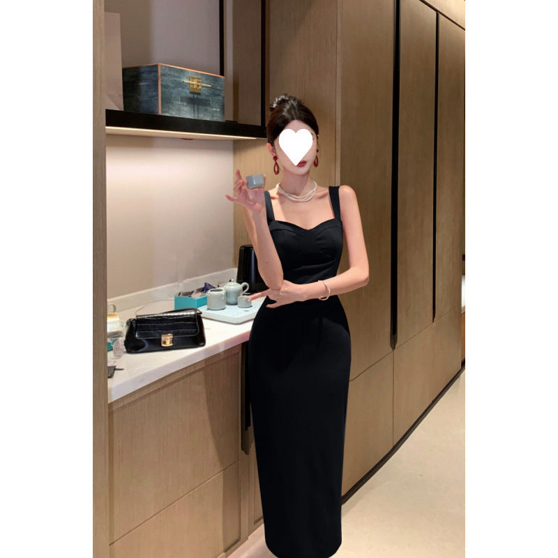 2025 spring new retro elegant square collar velvet red annual meeting engagement waist suspender dress women