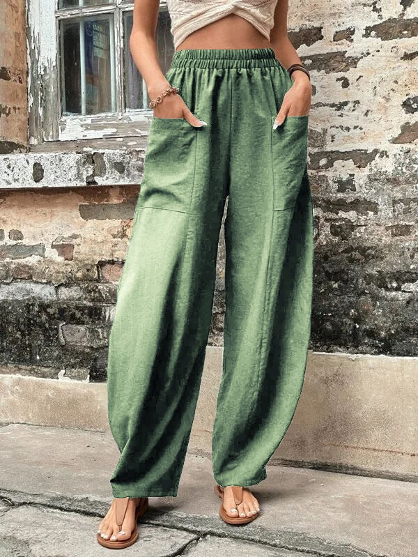 Antmvs Wish Independent Station Cross-Border Hot Women's Pants Solid Color Pocket Women's Casual Trousers Trousers with an Elasticated Waist Trousers