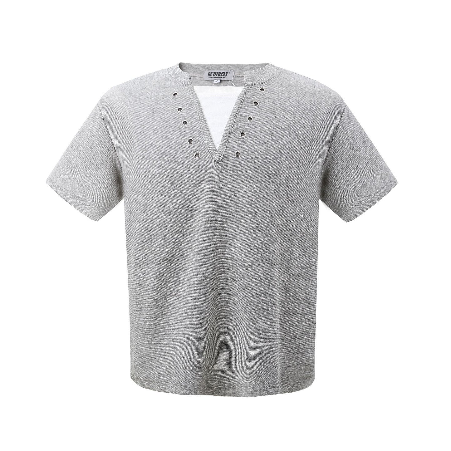 2025 K58 2025n retro deconstruction high-end street tide fake two-piece design men's short and wide cleanfit short-sleeved T-shirt