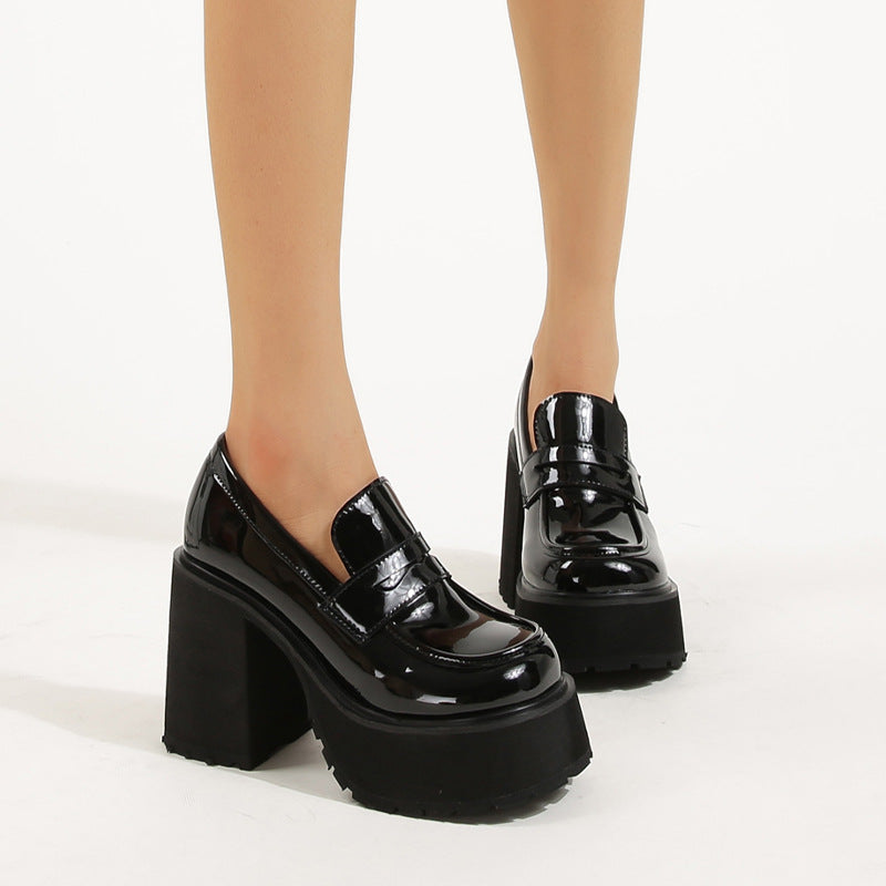 ANTMVS 10cm Super High Heel Waterproof Platform Patent Leather Deep Mouth plus Size Female Spring and Autumn Single-Layer Shoes Cross-Border 35-Size 43 One Pedal Shoes
