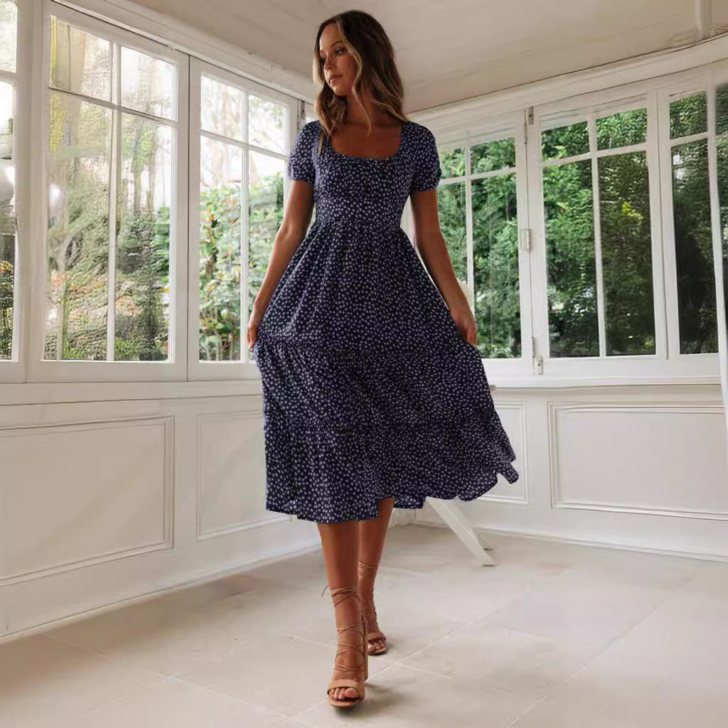 ANTMVS European and American New Wish Hot Square Collar Puff Sleeve Floral Dress Dress