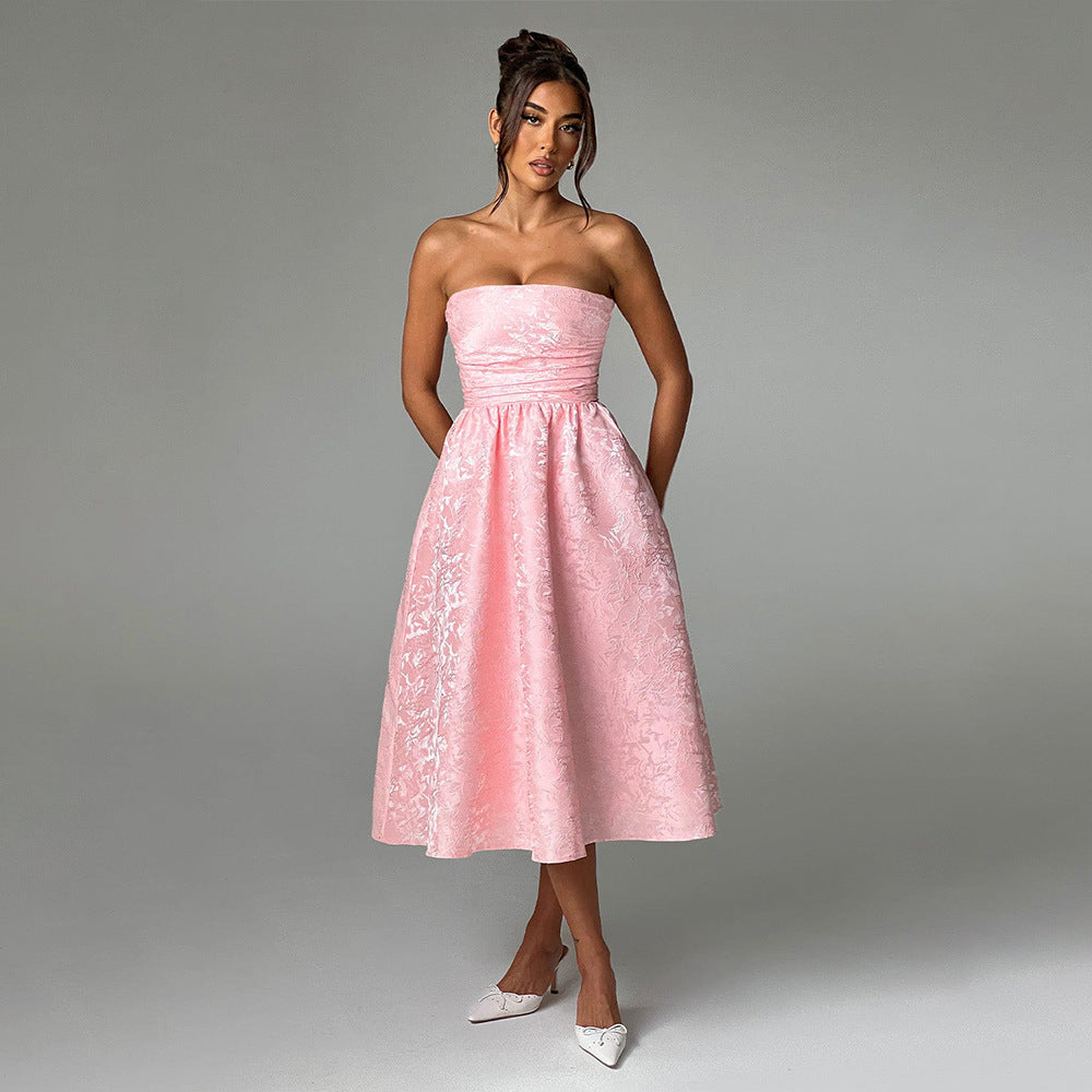 2025 New ins wind hot sales new dress, tube top one-word collar lace-up long dress fashion slim dress