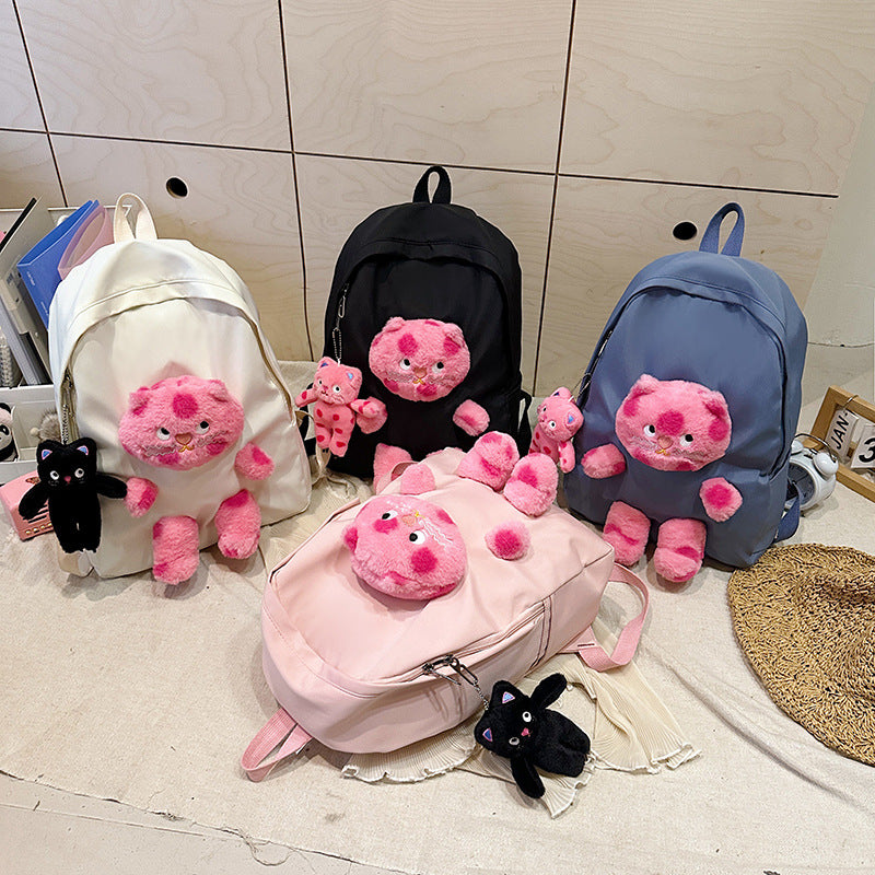 Cross-Border Cute Polka Dot Cat Girl Backpack New Personalized Plush Doll Bag Large Capacity Student Schoolbag