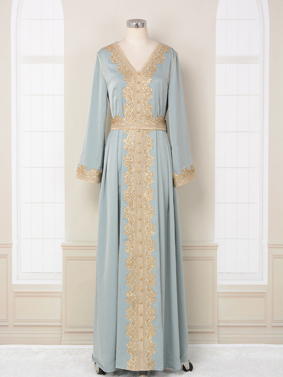 2025 MT096 Cross-border Middle East Popular trade Muslim women's clothing abaya embroidered lace fashion high-end long dress