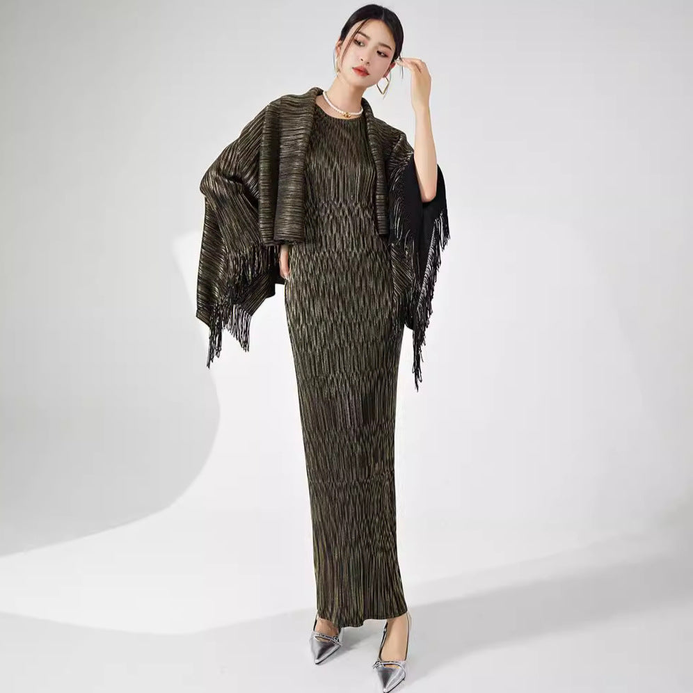 2025 dress set women's clothing high-end sense imperial sister temperament wear fashion pleated shawl skirt two-piece set women