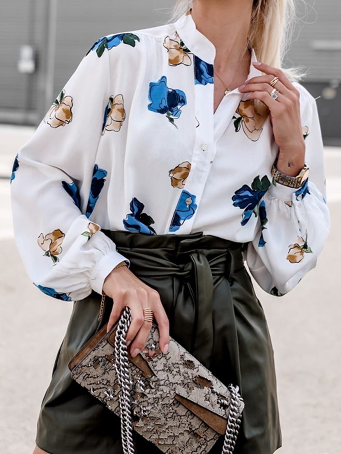 Popular trade Popular and Autumn Lantern Sleeve Casual Shirt Printed Long Sleeve Shirt Women