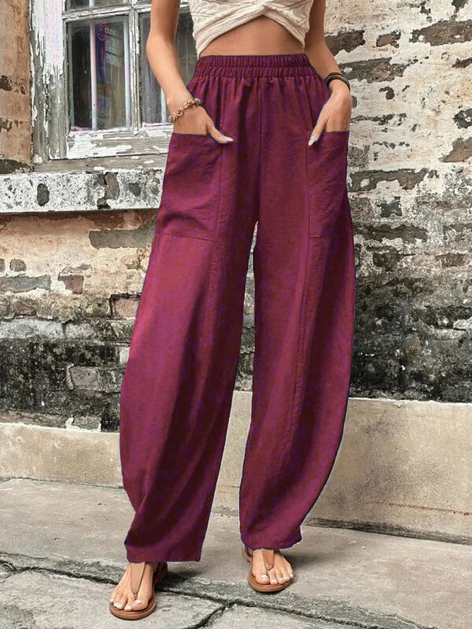 Antmvs Wish Independent Station Cross-Border Hot Women's Pants Solid Color Pocket Women's Casual Trousers Trousers with an Elasticated Waist Trousers