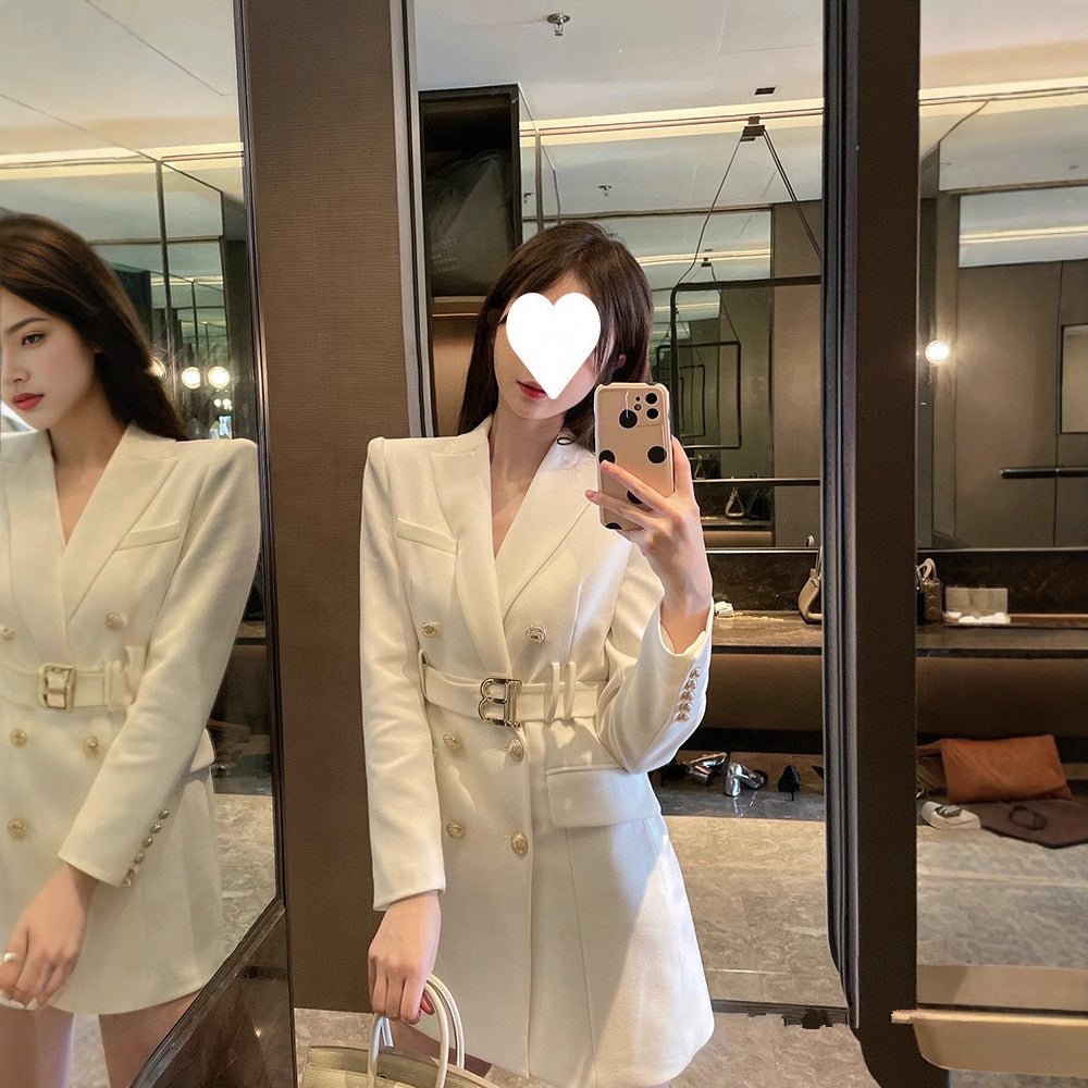 2025 Blazer skirt super fried sexy waist suit skirt thin top early autumn black small suit dress women