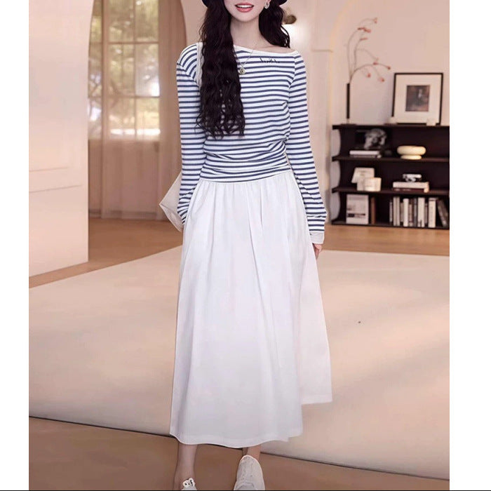 2025 New Striped Casual Spring Wear A Complete Set of High-end Super Hot Skirts Two-piece Suit Women's